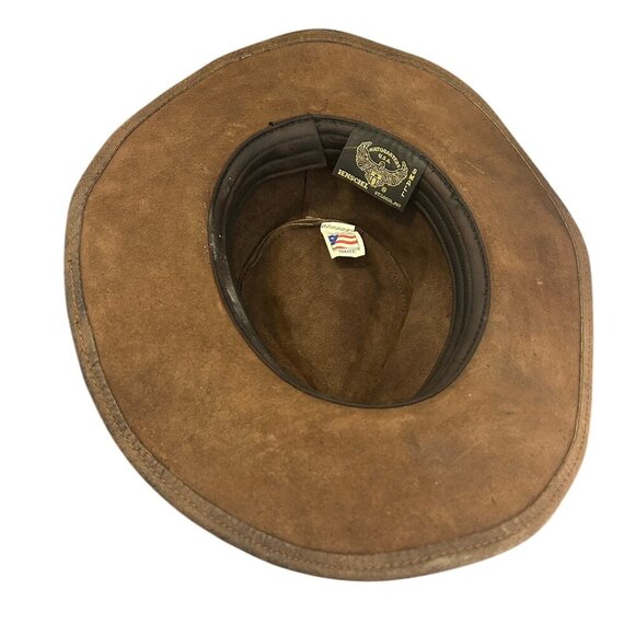 Vintage Henschel Brown Leather Hat Sz Small Made In USA Indiana Jones Style - Picture 6 of 6